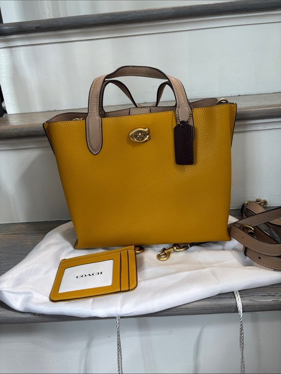 Coach Handbags - Coach Pebbled Leather Small Tote in Mustard Yellow and matching card case